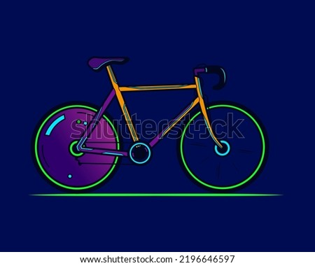 Bicycle neon cyberpunk logo fiction colorful design with dark background. Abstract t-shirt vector illustration.