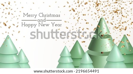Merry Christmas and Happy New Year banner. Realistic 3d trending elements for Christmas design isolated on light background. Holiday banner, web poster, greeting card. Vector illustration