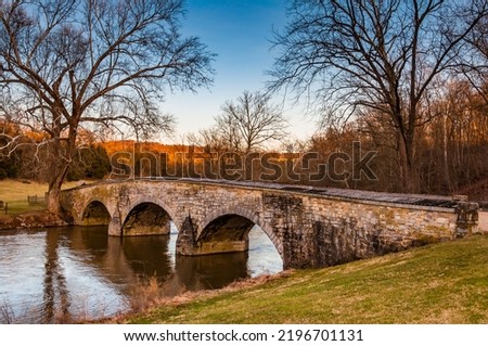 Winter Sunset at Burnside Bridge, Antietam National Battlefield, Maryland USA, Sharpsburg, Maryland Royalty-Free Stock Photo #2196701131