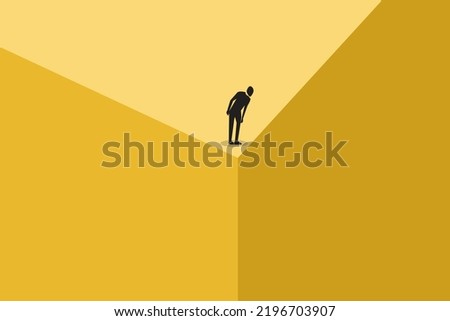 businessman on top looking down from building. Business crisis, depression or burnout syndrome vector concept. Symbol of stress, recession Royalty-Free Stock Photo #2196703907