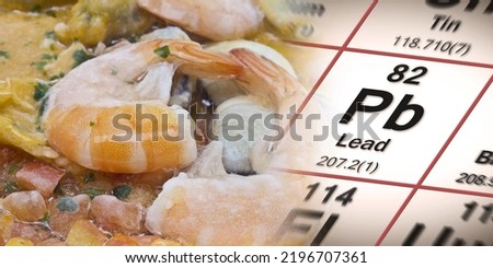 Presence of lead in frozen crustaceans - HACCP (Hazard Analyses and Critical Control Points) concept with the Mendeleev periodic table - Food Safety and Quality Control in food industry Royalty-Free Stock Photo #2196707361