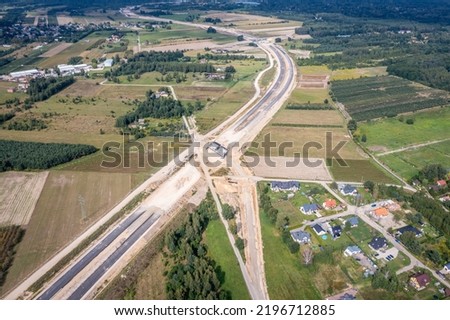 Construction site of express road S7, view in Ruda village near Tarczyn city, Poland