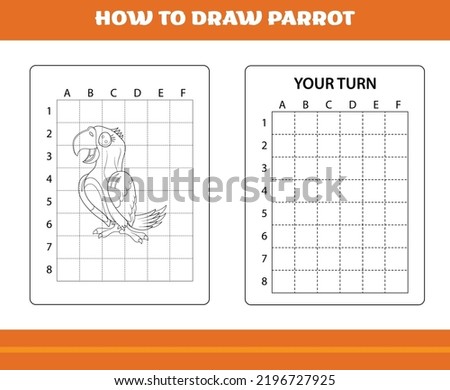 How to draw parrot for kids. Line art design for kids printable coloring page.