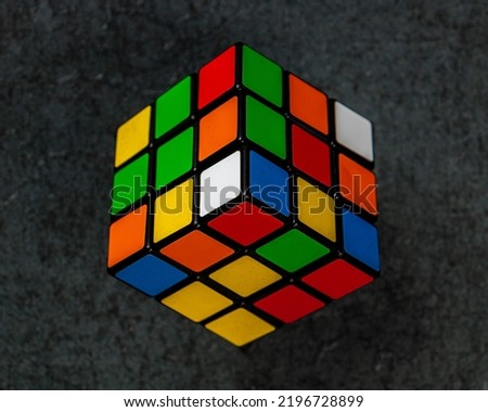 Rubik's cube with dark background Royalty-Free Stock Photo #2196728899