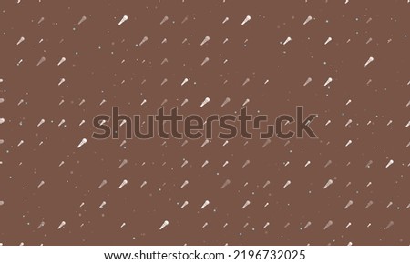 Seamless background pattern of evenly spaced white microphone symbols of different sizes and opacity. Vector illustration on brown background with stars
