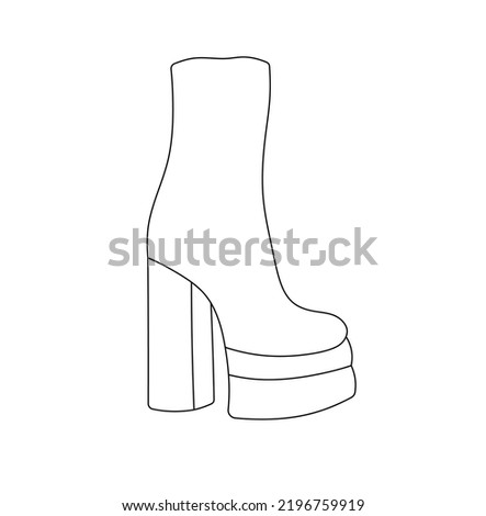 Vector isolated one women's shoe with a very high heel pole dance  style colorless black and white contour line drawing