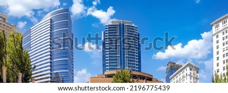 USA, panoramic view of Portland city downtown and financial center.