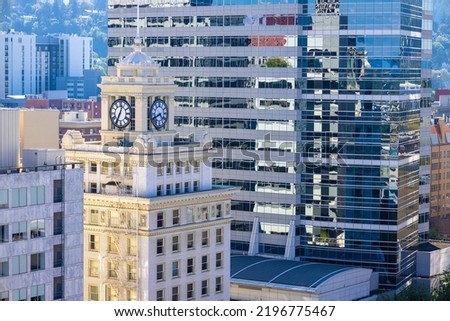 USA, panoramic view of Portland city downtown and financial center.