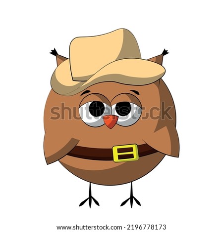 Cute cartoon Owl Cowboy. Draw illustration in color