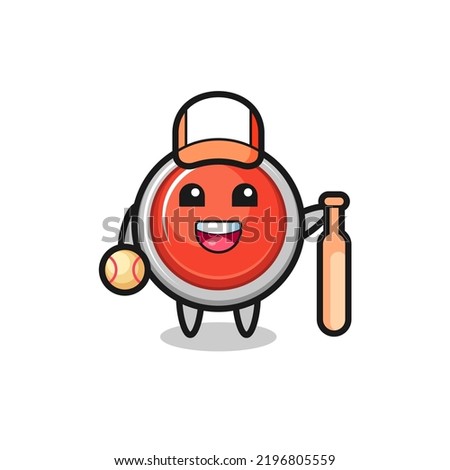 Cartoon character of emergency panic button as a baseball player , cute design