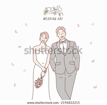 married couple with floral decoration icon. Hand drawn style vector design illustrations. Royalty-Free Stock Photo #2196822215