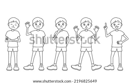 Illustrations of children (bot) with various expressions and poses (white background, vector, clipping)