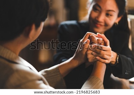 business hand meeting concept, businessman person having handshake with corporate team about success with agreement of marketing work, teamwork marketing partnership are shaking hand