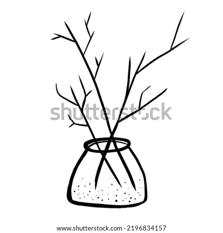 Brunhes of the tree in vase, black and white