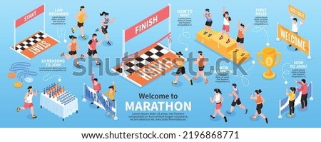 Isometric marathon infographics with people running from start to finish vector illustration Royalty-Free Stock Photo #2196868771