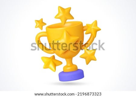 3d trophy cup prize award golden. trophy 3d Cartoon winners trophy champion cup. Winner prize, sport award, success concept vector illustration render 3d. gold star high quality score Royalty-Free Stock Photo #2196873323