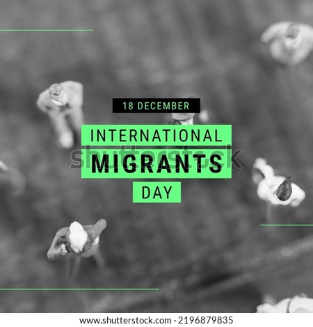 Composition of international migrants day text over diverse people figurines. International migrants day and celebration concept digitally generated image.