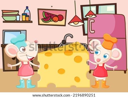 Cute rat chef with cheese illustration