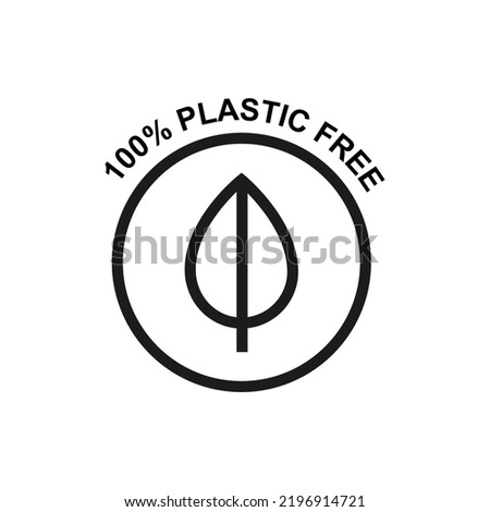 100% plastic free emblem for eco friendly and organic products. Vector logo design. Outline icon