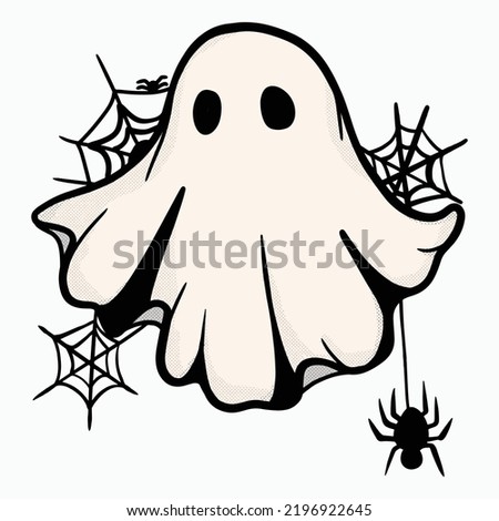 Retro Ghost Halloween design t-shirt design. Cute cartoon. vintage vector illustration