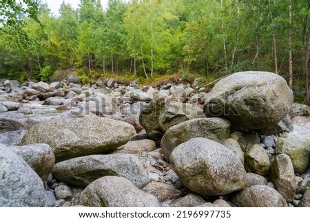 Mountain river stream wild landscape. River rocks.