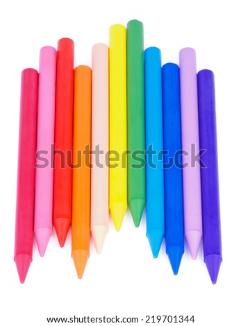 Arrangement of Multicolored Polymeric Crayons isolated on white background