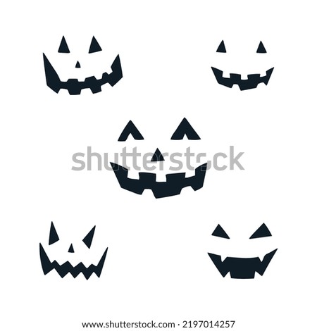 Set of Halloween pumpkin faces, doodle vector illustration