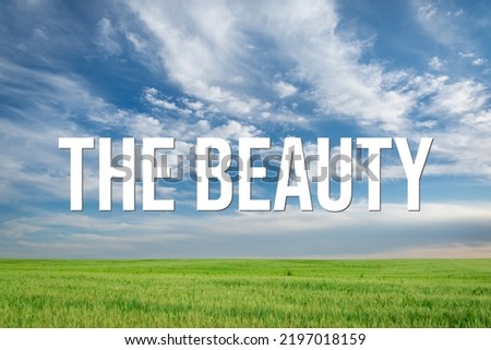THE BEAUTY - word on the background of the sky with clouds.