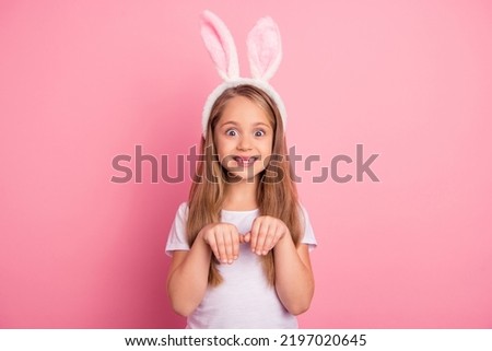 Photo of carefree cheerful person toothless front smile arms make paws isolated on pink color background
