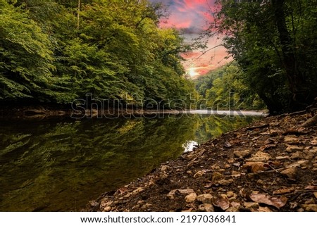 Sunrise at Short Springs State Natural Area, Tullahoma TN.  Photo taken just underneath Medicine Falls. Royalty-Free Stock Photo #2197036841