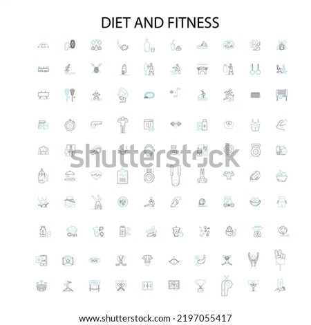 diet and fitness icons, signs, outline symbols, concept linear illustration line collection