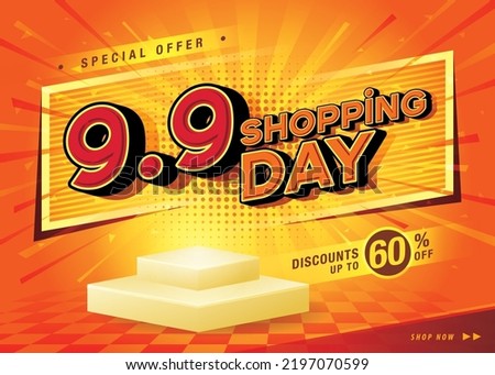 9.9 Shopping Day Sale Banner Template design special offer discount, Shopping banner template, Abstract Shopping day Web Header template design for Sale and discount. Product stand Display promotion. Royalty-Free Stock Photo #2197070599