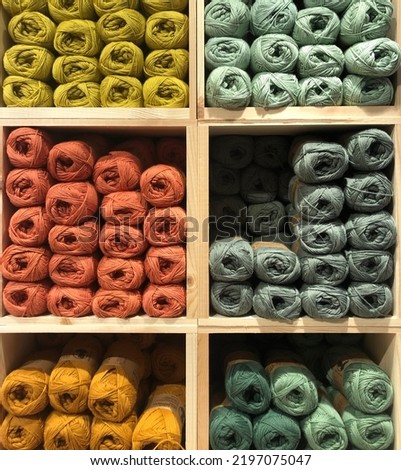 Close up photo of wool yarns. Multicolored skeins of wools. The concept of winter. Winter is coming. Welcoming winter with wools.Calm and soft colors. Background photo. DIY. Handmade knitting
 Royalty-Free Stock Photo #2197075047