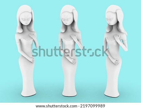 winter girl in a blue dress statuette 3d-rendering. 3D Illustration