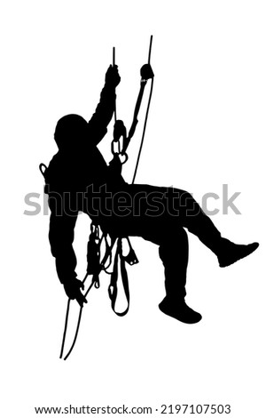 Rope access technician descending ropes