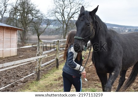beautiful girl with white and black horses