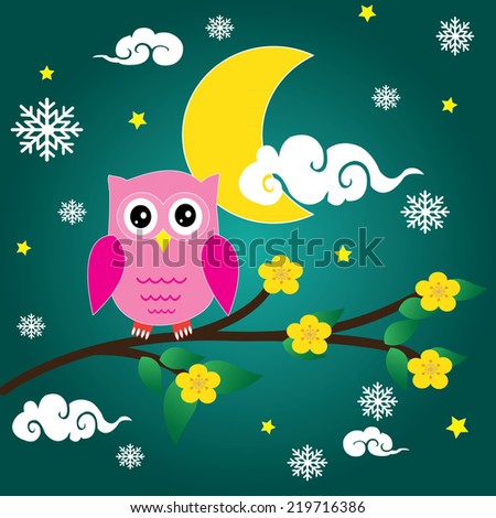 Cute Owl Unique Snowflakes Winter Vector