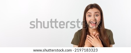 Portrait joyful outgoing woman likes laugh out loud not hiding emotions giggling chuckling facepalm close eyes smiling broadly white background