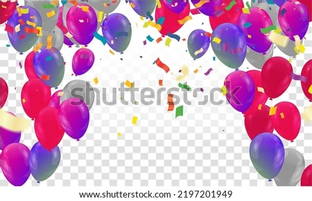 Grand opening card design with balloons and ribbon with confetti,  Multicolored Anniversary Illustration