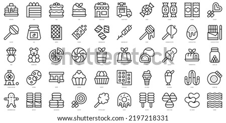 Set of simple outline sweets and candies Icons. Thin line art icons pack. Vector illustration