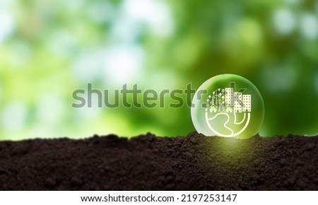 Eco friendly, green company culture concept. Carbon neutral and net zero target. Sustainable enviroment and business. Social responsibility. Build eco and green community. World environment day.  Royalty-Free Stock Photo #2197253147