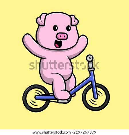 Cute Pig Riding Bicycle Cartoon Vector Icon Illustration. Flat Cartoon Concept