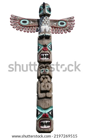 Wooden totem pole of Alaska, cut out Royalty-Free Stock Photo #2197269515