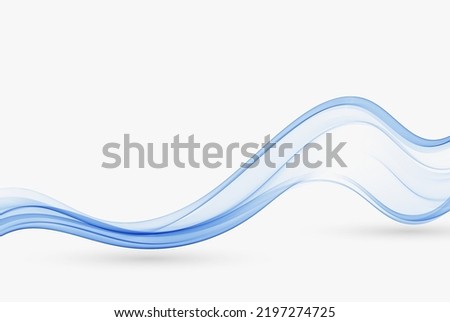 Abstract blue transparent flow lines. Vector blue wave background.