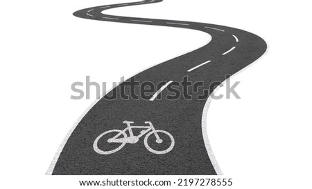 Curve asphalt road isolated on white background, with cycle track and bike sign white dividing. with clipping path Royalty-Free Stock Photo #2197278555