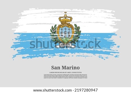 San Marino flag with brush stroke effect and information text poster, vector background