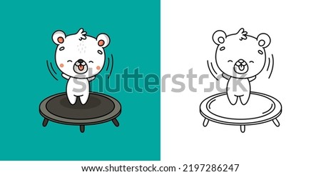 Bear Sportsman Clipart Multicolored and Black and White. Beautiful Polar Bear Sportsman. Vector Illustration of a Kawaii Animal for Prints for Clothes, Stickers, Baby Shower, Coloring Pages.
