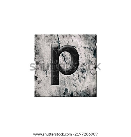 Letter p. Alphabet on stone blocks. Lowercase. Isolated on white background. Education. Design element.