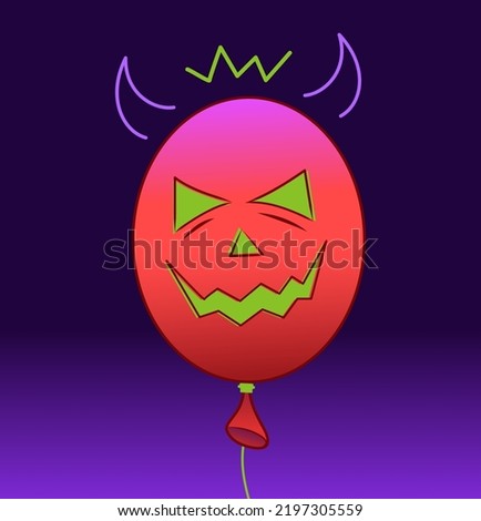 Halloween red balloon with a sinister smile and green eyes. Halloween vector illustration