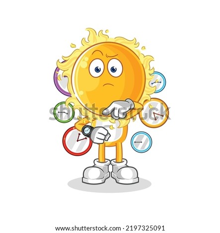 the sun with wristwatch cartoon. cartoon mascot vector